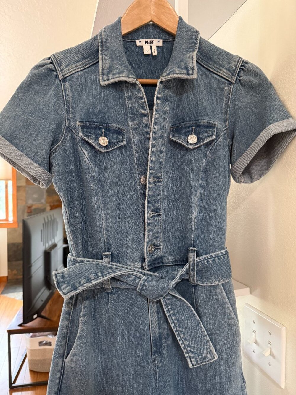 Paige Anessa Short Sleeve Denim Jumpsuit Size 00